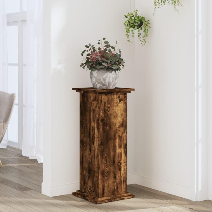 vidaXL Plantenstandaard 33x33x80 cm bewerkt hout gerookt, Tuin en Terras, Bloembakken en Plantenbakken, Nieuw, Verzenden