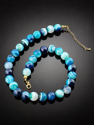 Collier d’agate bleue - argent sterling 925 plaqué or -