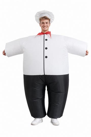 KIMU® Opblaas Kostuum Chefkok Opblaasbaar pak Kokspak Mascot, Ophalen of Verzenden, Nieuw