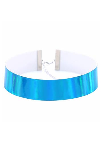 KIMU® Choker Blauw Iridescent Holografische Ketting Halsband, Handtassen en Accessoires, Kettingen, Ophalen of Verzenden, Nieuw