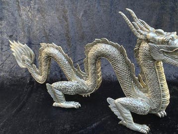 sculptuur, dragon- 73 cm - 35 cm - Verguld brons,