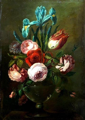 École européene (XIX) - Fleurs de lheure sombre, Antiquités & Art