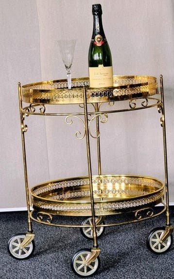 Serveerwagen - Messing, Glas - Mooi vervaardigd.