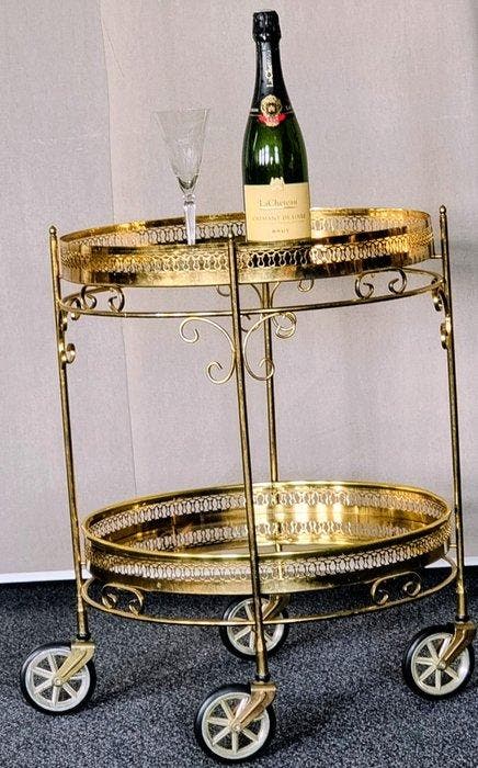 Serveerwagen - Messing, Glas - Mooi vervaardigd., Antiek en Kunst, Curiosa en Brocante