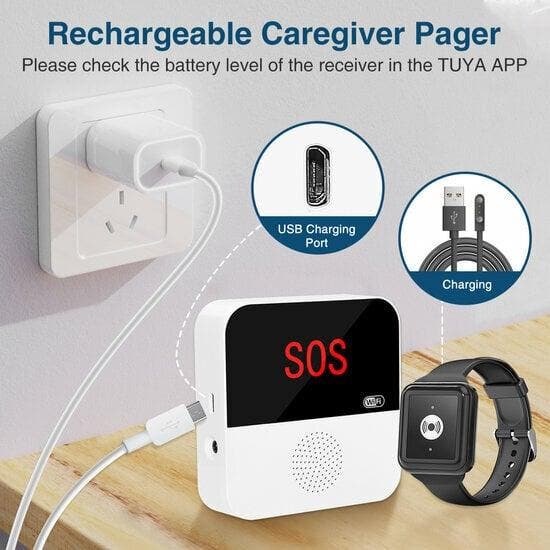 SOS Alarmset inclusief Zwart Horloge voor Ouderen (Inclusief, Doe-het-zelf en Bouw, Alarmsystemen, Nieuw, Verzenden