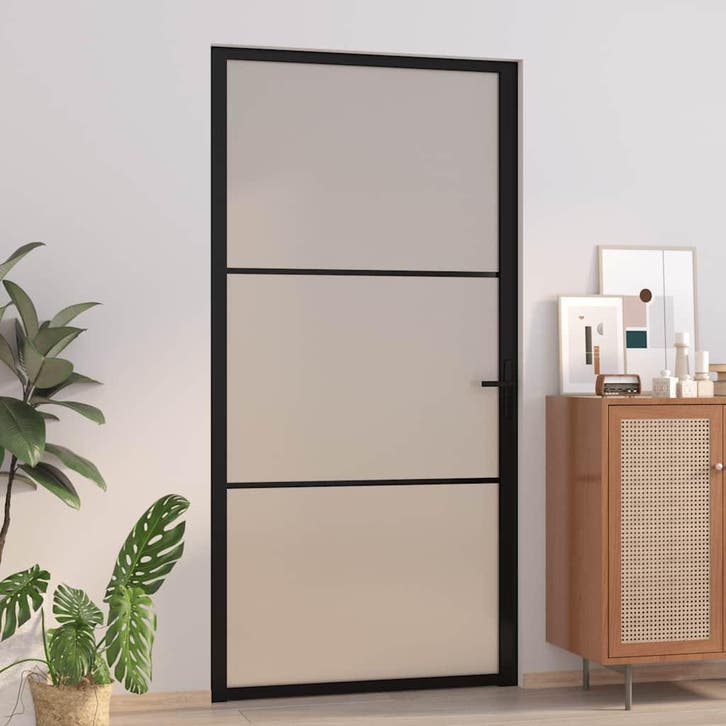 vidaXL Binnendeur 102,5x201,5 cm matglas en aluminium zwart, Doe-het-zelf en Bouw, Deuren en Vliegenramen, Nieuw, Verzenden