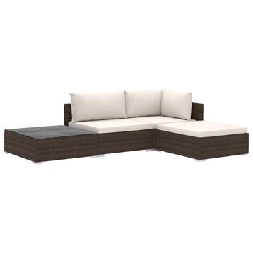 vidaXL 4-delige Loungeset met kussens poly rattan bruin, Verzenden, Nieuw, Loungeset
