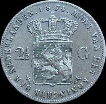 Nederland. Willem III. 2 1/2 Gulden 1874 (Zonder