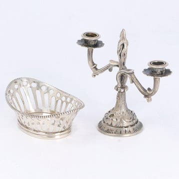 NO RESERVE - Figurine - Kandelaar & bonbonmand. - Argent 835