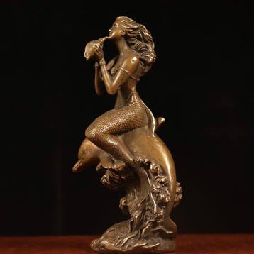 Sculpture, Mermaid on Dolphin - 17.5 cm - Bronze