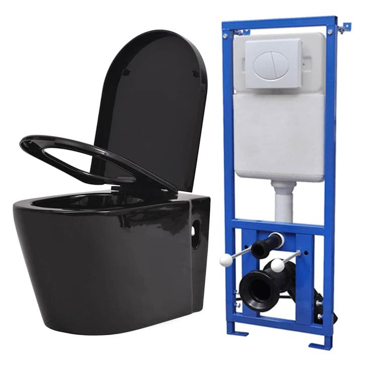 vidaXL Hangend toilet met verborgen stortbak keramiek zwart, Doe-het-zelf en Bouw, Sanitair, Nieuw, Verzenden