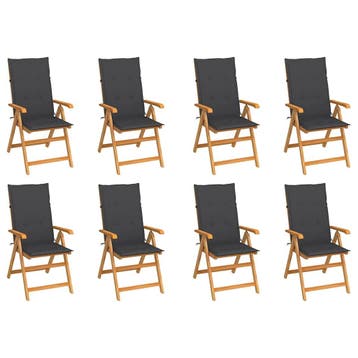 vidaXL Verstelbare klapstoelen met kussens, 8 stuks, massief, Verzenden, Nieuw