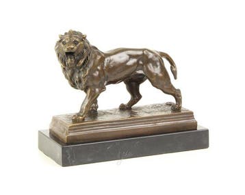 Figuur - A BRONZE SCULPTURE OF A LION - Brons, Marmer