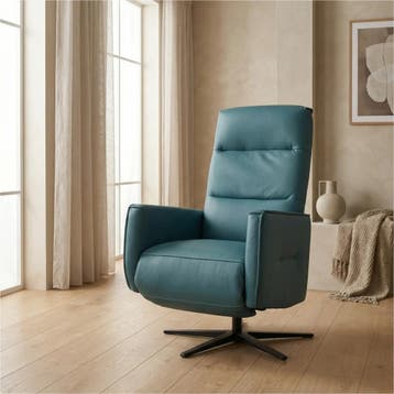 Leren handmatige relaxfauteuil Pride - Toledo Turquoise, Nieuw, Ophalen of Verzenden, Modern, 50 tot 75 cm
