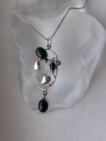 Zilver, Onyx - Ketting met hanger - Art Nouveau-stijl, Antiek en Kunst