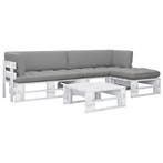 vidaXL 4-delige Loungeset pallet met kussens wit, Verzenden, Loungeset