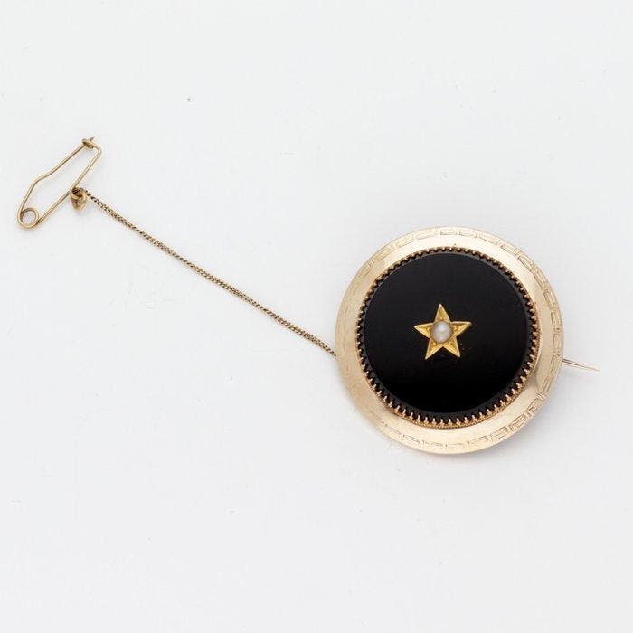 Broche - 14 carats Or jaune - Onyx / Parel, Bijoux, Sacs & Beauté, Bijoux anciens