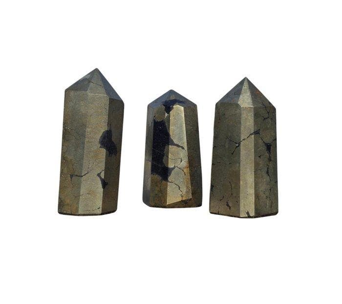 KAMR GEM Apache Gold Kristaltorens Set van 3 Gepolijste, Verzamelen, Mineralen en Fossielen