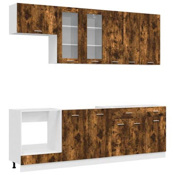vidaXL Keukenblok LYON 8 st Gerookt eiken Bewerkt hout, Verzenden, Nieuw