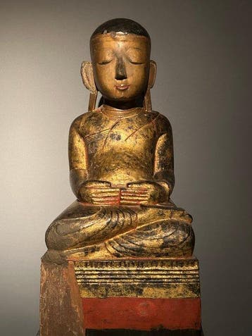 Bouddha assis - Bois - Birmanie - XIXe siècle, Antiquités & Art