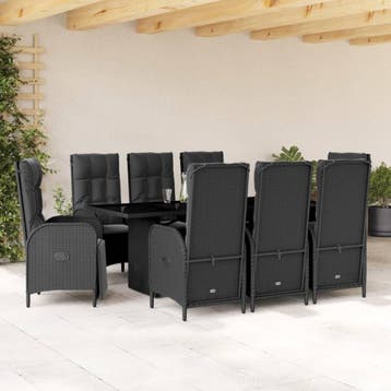 vidaXL 9-delige Tuinset poly rattan zwart, Verzenden, Nieuw, Tuinset