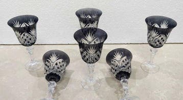 Drinkglas (6) - Kristal - Rookachtig Boheems kristal, Antiek en Kunst