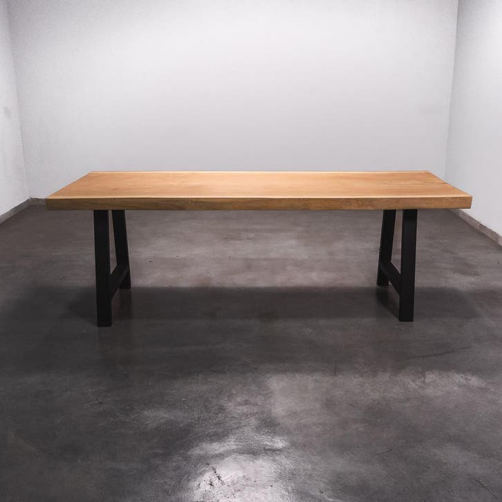 Boomstamtafel, Eettafel 238x94 massief hardhout, metaalpoot, Huis en Inrichting, Tafels | Eettafels, 50 tot 100 cm, 200 cm of meer