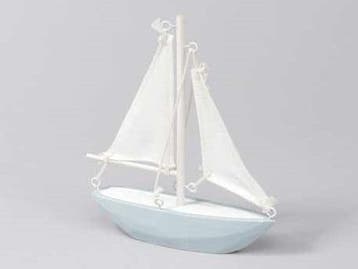 Zeilboot Hout Blauw/Wit Maritiem 14x15 cm