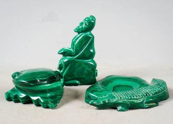 Beeldje - 3 decoratieve figuren 960 gram - Malachiet, Verzamelen