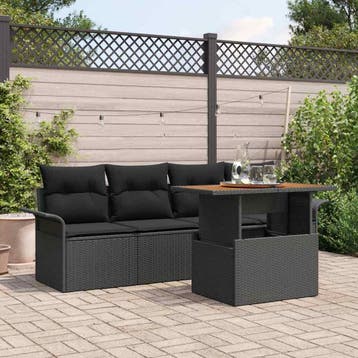 vidaXL Tuinbank Set 5 st Zwart Poly rattan, Verzenden, Nieuw