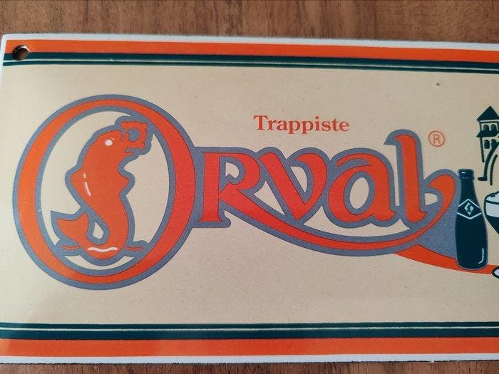 Orval trappistenbier - Emaille bord - Staal, Emaille, Antiek en Kunst, Antiek | Wandborden en Tegels