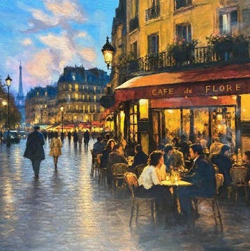 Néo Pablo - Evening Lights on the Café de Flore - Unique