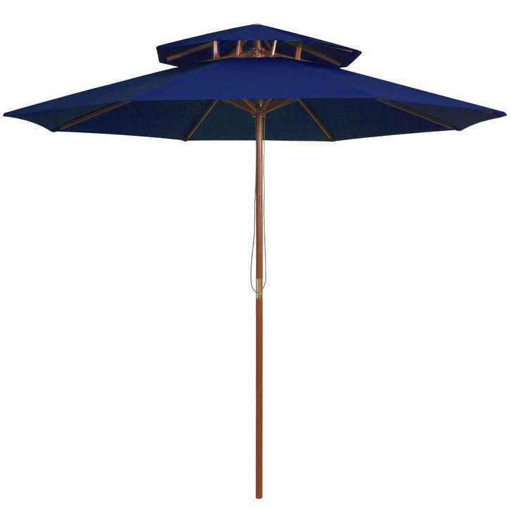 vidaXL Parasol dubbeldekker met houten paal 270 cm blauw, Jardin & Terrasse, Parasols, Envoi
