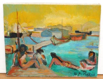 Alberto Adolfo De Mattois (XX) - Baigneuses au Port - NO