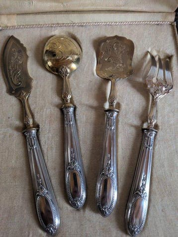 Dessertservies (4) - .950 zilver, Antiek en Kunst
