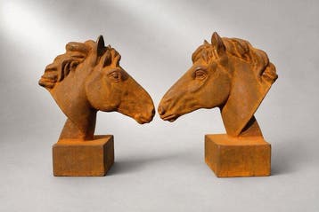 Beeld, set of 2 horse heads - 15 cm - Gietijzer