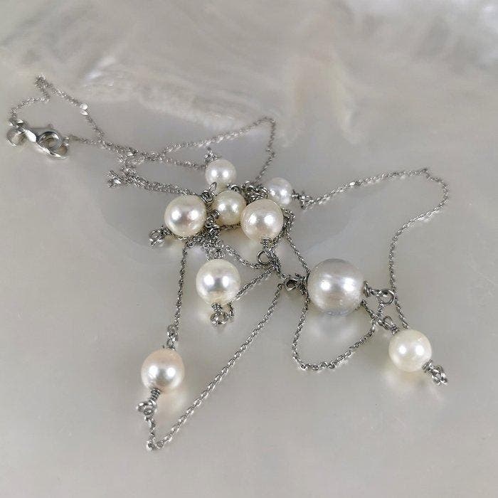 Halsketting Zilver Parel - Parel - Akoya-SSP Ø6,5×10,1 mm, Bijoux, Sacs & Beauté, Colliers