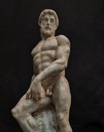 sculptuur, Ercole e il Leone, opera unica - 70 cm - Marmer