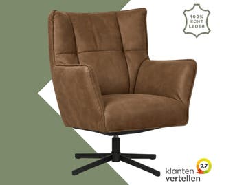 Leren draaifauteuil Lovely - Kenia Brown (bruin), Huis en Inrichting, Nieuw, Ophalen of Verzenden, 75 tot 100 cm, Eigentijds, Modern, Retro, Vintage