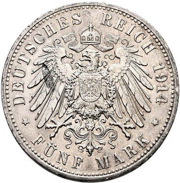Duitsland, Pruisen Wilhelm II. 5 Mark 1914 (Berlín)