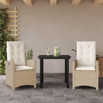 vidaXL 3-delige Tuinset met kussens poly rattan beige, Verzenden, Nieuw, Tuinset