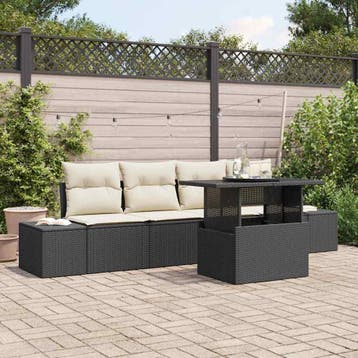 vidaXL Bankstel 5 st Zwart en Crème poly rattan, Verzenden
