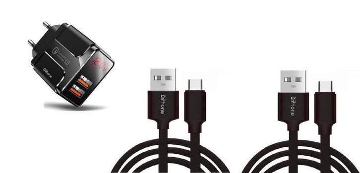 DrPhone PS-Y - Snellader Set – 2x USB-C Kabel 3M + 18W Quick, Telecommunicatie, Mobiele telefoons | Telefoon-opladers, Nieuw, Verzenden