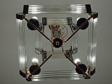 Plafonnier - Laiton, Métal, cristal massif - Plafonnier, Antiquités & Art