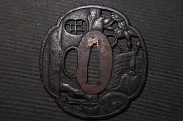 gesmeed ijzer - C5-680 Tea Ceremony Sukashi Tsuba - Japan -
