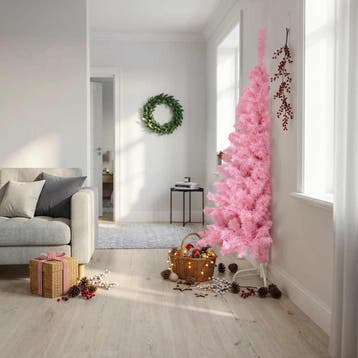 vidaXL Kunstkerstboom met standaard half 180 cm PVC roze, Diversen, Verzenden, Nieuw