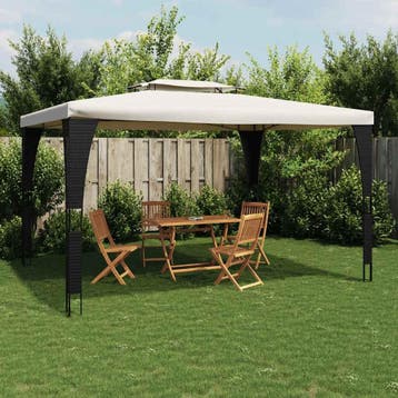 vidaXL Prieel met dubbel dak 3,98x2,98 m staal crèmekleurig, Verzenden