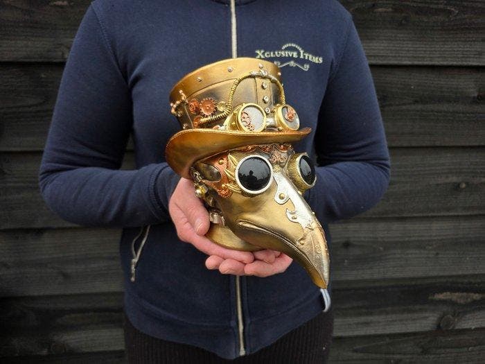 Beeld, Steampunk Plague Doctor 20cm - 13 cm - Hars - 2026, Antiquités & Art, Curiosités & Brocante