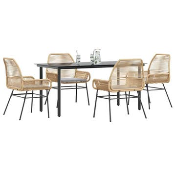 vidaXL 5-delige Tuinset met kussens poly rattan glas bruin, Verzenden, Nieuw, Tuinset