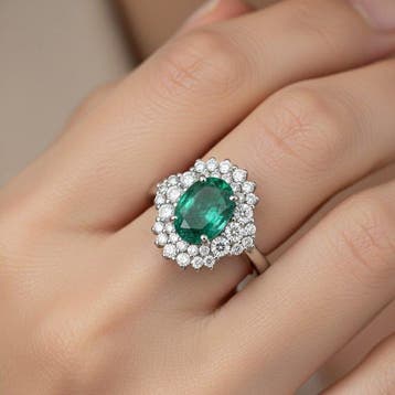 Bague - 18 carats Or blanc - 1.75ct. tw. Émeraude - Diamant, Bijoux, Sacs & Beauté